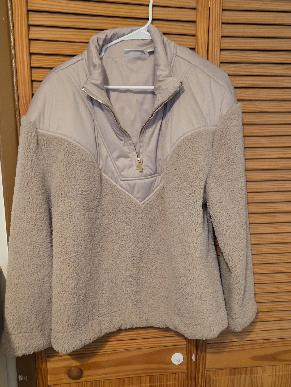 Style & Co. Taupe Sherpa Half-Zip Pullover Sweater
